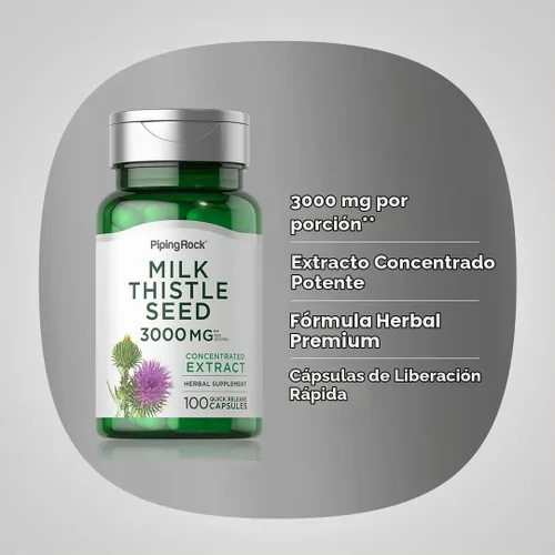 Vista 4 de Piping Rock Suplemento de cardo mariano 3000 mg 100 cápsulas