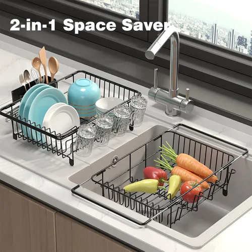 Vista 8 de Dish Drying Rack in Sink: Expandable, 3-Slot Utensil Holder, Anti-Slip Handle. Small Dish Rack: Ideal for Small Households. Kitchen Drying Rack