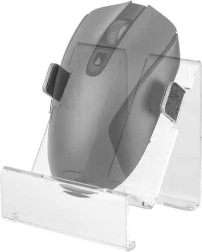 Vista 8 de Soporte de acrílico para ratón, base de soporte vertical de escritorio para mouse con cable e inalámbrico, soporte universal para mouse
