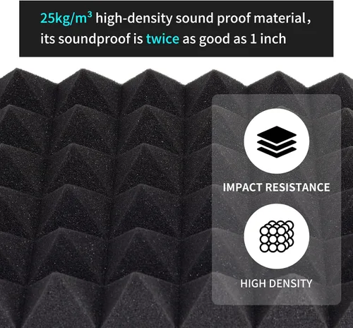 Vista 3 de Musfunny Paneles de espuma a prueba de sonido, 12 piezas de paneles de espuma acústica de 2 x 12 x 12 pulgadas, paneles de pared absorbentes de Negro