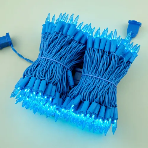 Vista 5 de YULETIME 200 Luces LED Azules de Navidad con Cable Azul, Paquete de 2 Tiras de 33 Pies, 100 Luces, Juego de Luces Navideñas Certificadas UL
