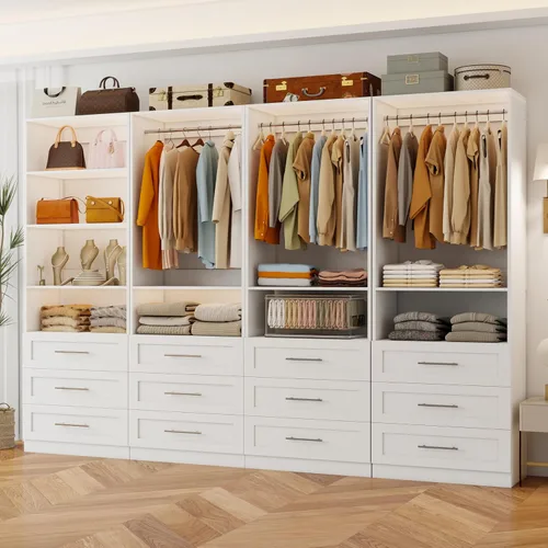 Vista 11 de Sistema de armario con 6 cajones, sistema organizador de armario de madera de 48", sistema de armario para vestidor o armario pequeño con estantes
