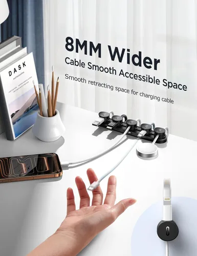 Vista 4 de Organizador magnético 5 en 1 para cables JOYROOM [pista deslizante ajustable] para debajo del escritorio, organizador de cables adhesivos