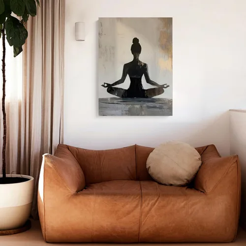 Vista 7 de GELDSTEI Arte de pared zen enmarcado, pintura moderna en lienzo de chica haciendo yoga, decoración de pared de meditación tranquila, imagen estética