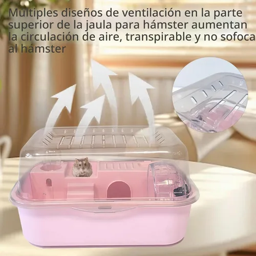 Vista 4 de Kit de jaula para hámster 9 en 1, transportador de viaje para hámster enano Rosa