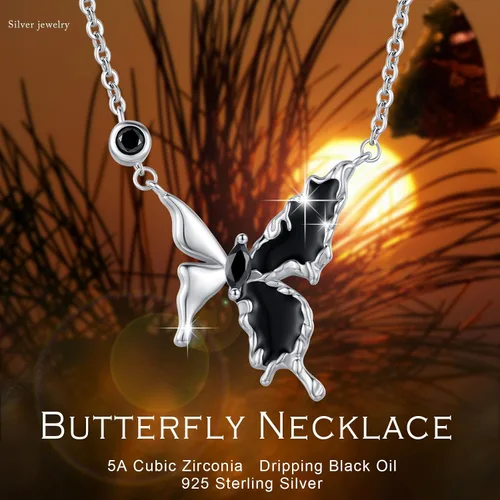 Vista 6 de CUOKA MIRACLE Butterfly Jewelry, 925 Sterling Silver Butterfly Necklace Dainty Moonstone Butterflies Pendant Mothers Day Gift for Women Mom Graduate