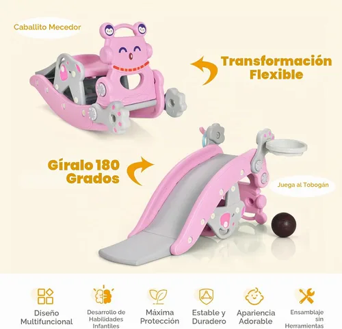 Vista 4 de GLACER Juguete mecedor 6 en 1 para niños pequeños, tobogán para niños con Pingüino rosa
