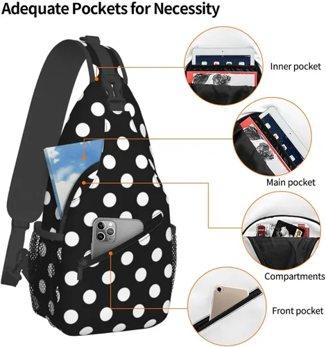 Vista 4 de Small Crossbody Bags for Women Men - Vintage White Polka Dot Black Print Adjustable Shoulder Bag Fanny Packs Belt Sling Bag Crossbody Purses