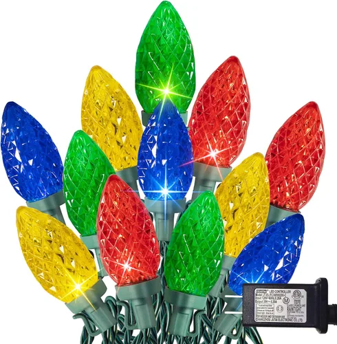 Vista 8 de TW SHINE Luces de Navidad C9, 100 luces LED de 66 pies para exteriores, con 8 modos de temporizador, impermeables, conectables para interiores