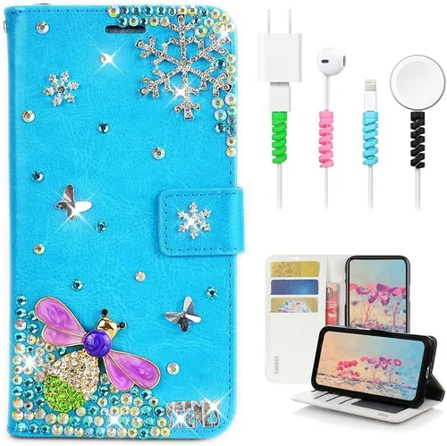 Vista 11 de Bling - Funda para teléfono móvil compatible con Samsung Galaxy S21 Ultra Case - Elegante - 3D hecha a mano libélula, con purpurina magnética