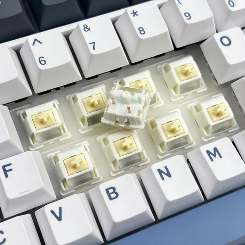 Vista 3 de Interruptores de teclado Gateron Cream, interruptores táctiles pre-lubricados RGB de doble etapa con resorte de 5 pines, completos de POM con poste