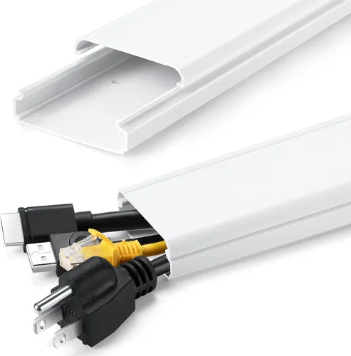 Vista 8 de ZhiYo Ocultador de cable de 85 pulgadas para un cable, cubiertas de cable autoadhesivas para cables en la pared, cubiertas de cable de TV pintables
