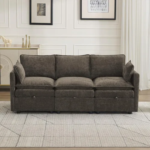 Vista 120 de Otomana cuadrada grande de 27 pulgadas con almacenamiento, reposapiés tapizado moderno con patas antideslizantes para sofá, mesa de café, sala