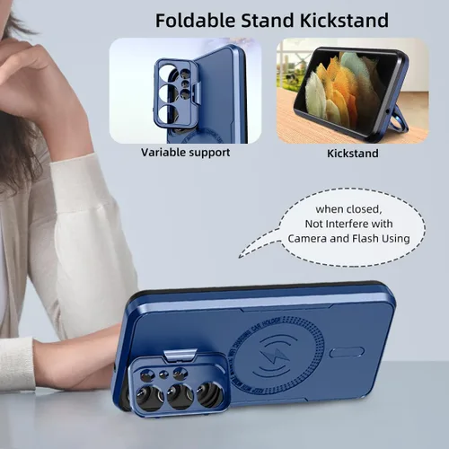 Vista 2 de Funda Galaxy 21S Ultra diseñada para Samsung S21 Ultra con protector de lente de cámara, soporte de anillo de cámara integrado, resistente a prueba
