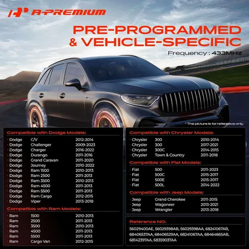 Vista 3 de A-Premium Sensor de monitoreo de presión de neumáticos TPMS preprogramado, 4 piezas, compatible con Chrysler, Dodge, Jeep, Fiat - 300, Durango
