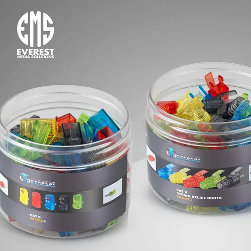 Vista 9 de Everest Media Solutions EMS RJ45 Cat6 - Conectores de paso y botas de alivio de tensión, varios colores, paquete de 50/50 EZ para crimpar enchufe