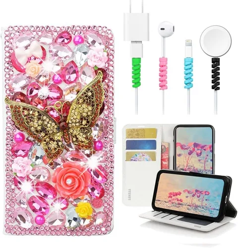 Vista 8 de Bling SSBLDwCPSeries-4 - Funda de piel con tapa y protector de cable, diseño 3D