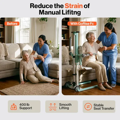 Vista 3 de SuperHandy GoRise FC - Elevador eléctrico de suelo a silla para personas mayores y personas con discapacidades, capacidad de 400 libras, asistencia