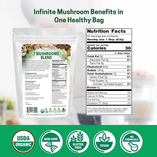 Vista 2 de Z Natural Foods Mezcla orgánica de 7 hongos sagrados, melena de león, cordyceps, chaga, reishi rojo, shiitake, maitake, hongos orgánicos en polvo
