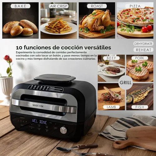 Vista 2 de MAGiC COM Parrilla Eléctrica para Interior y Freidora de Aire Combo, Parrilla Eléctrica 7 en 1 con Función para Bistec, Asar, Freidora de Aire