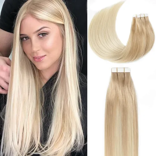 Vista 29 de Lacer Extensiones de cabello humano adhesivas de 12 pulgadas, cinta adhesiva de doble cara para extensiones de cabello de trama cutánea, 20