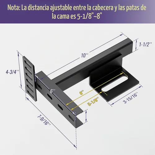 Vista 2 de Soportes ajustables para cabecero – Soportes de montaje en pared de metal para cabecero con kit de extensión de estribo para cama individual