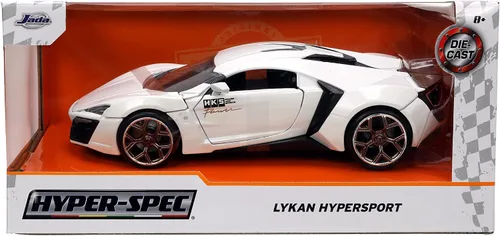 Vista 2 de Jada Hyper-Spec 1:24 W Motors Lykan Hypersport - Coche fundido a presión, color blanco, juguetes para niños y adultos