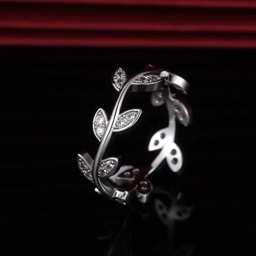 Vista 3 de Taoqiao Anillo de compromiso de plata de ley 925 con circonita cúbica curvada de ramas de olivo para mujer