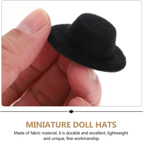 Vista 4 de Toyvian 20 sombreros de muñeca en miniatura, mini sombreros formales de fieltro negro, sombrero occidental para manualidades, adornos de Navidad