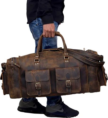 Vista 3 de Bolsas de lona grandes para hombres bolsa de viaje de cuero bolsa de viaje para gimnasio durante la noche bolsa de fin de semana deportiva