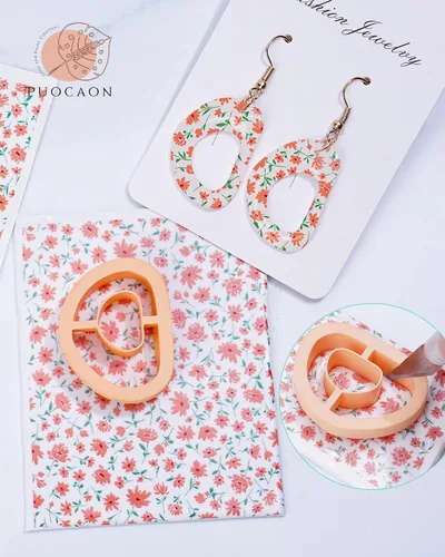 Vista 4 de Puocaon Papel de transferencia para arcilla polimérica, 4 diseños, 20 piezas de papel de transferencia retro de arcilla de flores para aretes