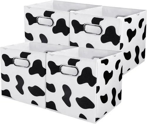Vista 10 de ANMINY 2 cubos de almacenamiento con estampado de vaca, cestas de almacenamiento de 11 pulgadas con asas, lavables, plegables, de tela de algodón