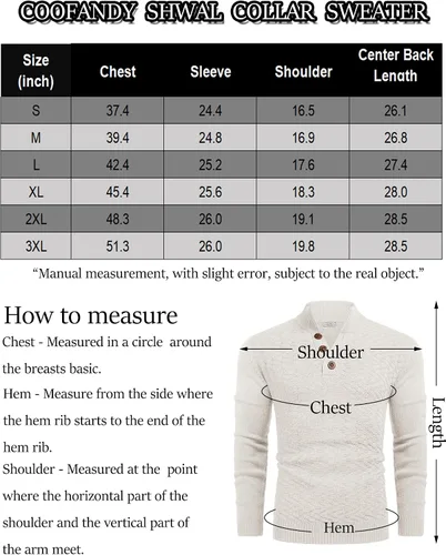 Vista 6 de COOFANDY Suéter de punto con cuello de chal para hombre, cuello alto, ajustado, manga larga, suéter casual