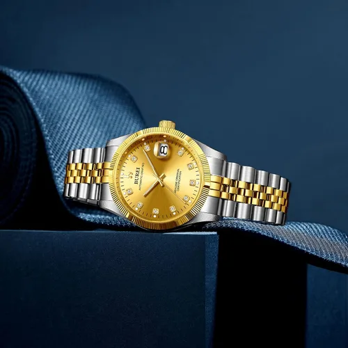 Vista 3 de BUREI Reloj automático para hombre, con fecha, pulsera de acero inoxidable, pulsera ajustable para hombre