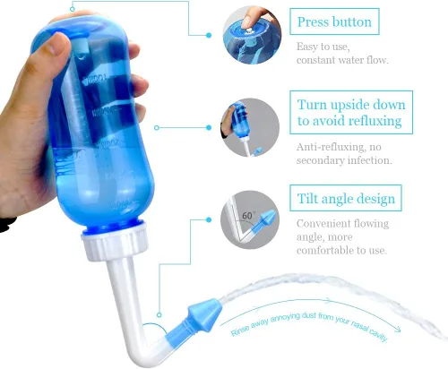 Vista 3 de Waterpulse Neti Pot - Enjuague sinusal, 10.1 fl oz de irrigación nasal con termómetro adhesivo, sin BPA para adultos y niños (10.1 fl oz)