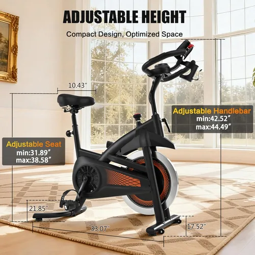 Vista 6 de Exercise Bike Stationary Bike Indoor Cycling Bicycle for Home Gym Spinning Bike 300 lbs Weight Capacity Adjustable Seat/Handlebar for Office Cardio
