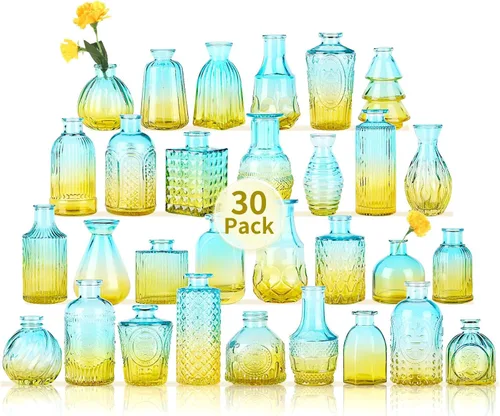Vista 30 de Jarrones de Vidrio para Capullos en Juego a Granel de 30 Piezas, Pequeños Jarrones de Vidrio para Flores como Centros de Mesa de Boda para Mesas
