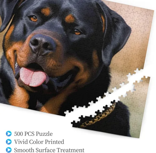 Vista 6 de Rottweiler - Rompecabezas de 500 piezas para perros, rompecabezas personalizados para adultos, rompecabezas de madera, regalo para el hogar, arte