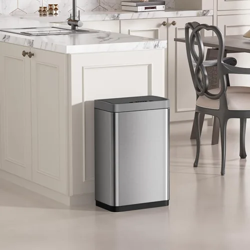 Vista 8 de Mbillion - Cubo de basura automático sin contacto de 15 galones con sensor de movimiento, cubos de basura inteligentes de acero inoxidable con tapa