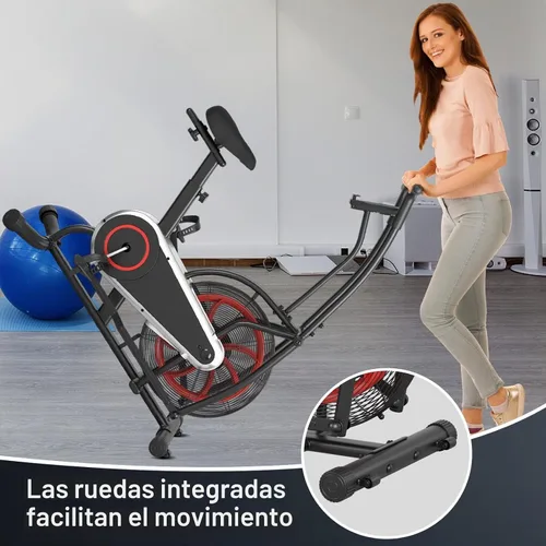 Vista 6 de Goplus Bicicleta de aire, bicicleta estática con ventilador de resistencia ilimitada, pantalla LCD transparente, soporte para tableta, asiento