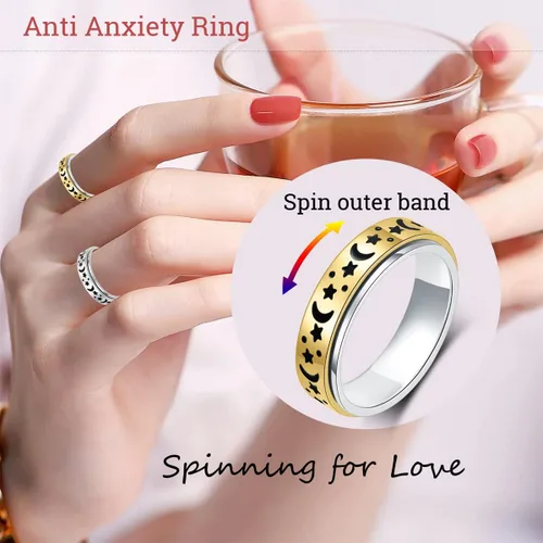 Vista 3 de Anillo de ansiedad OreilleStar para mujer, anillo de dedo de acero inoxidable, juguetes de dedo para adultos, anillos giratorios para el pulgar 2