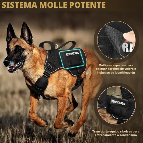 Vista 8 de WINSEE - Chaleco para perro Molle con hebilla de metal, 2 unidades, con 10 parches para mascotas Tactical Dog Harness for Medium Dog, No-pull