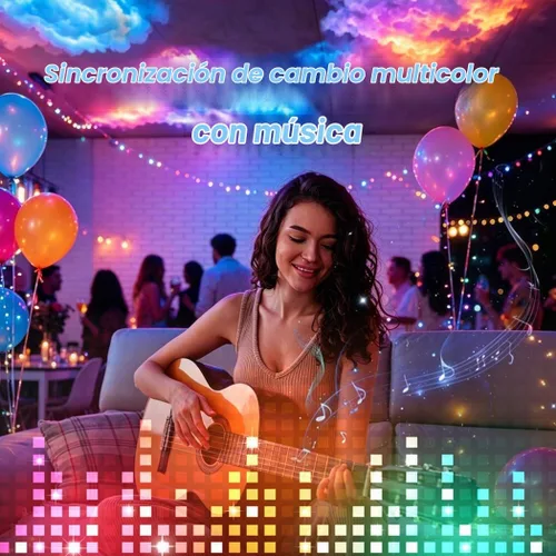 Vista 4 de FUSLITE Luz LED de techo 3D Thundercloud, luz de nube RGB, 11.5FT Luz de nube de algodón DIY con relámpago RGB. Crea un ambiente vibrante