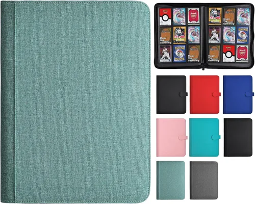 Vista 8 de HerriaT Carpeta de tarjetas intercambiables, carpeta de colección de tarjetas de poliuretano de 9 bolsillos para 360 tarjetas, libro de tarjetas