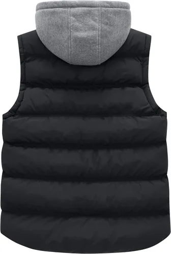 Vista 2 de Wantdo Chaleco grueso de invierno para hombre, resistente al agua, chaqueta acolchada con capucha extraíble