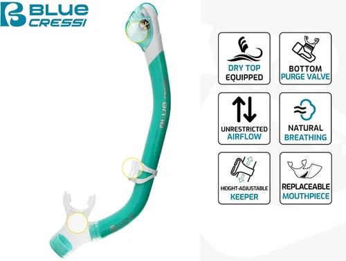 Vista 2 de Cressi Snorkel seco para adultos - Boquilla de silicona y protector contra salpicaduras para evitar la entrada de agua - Orion Dry - Diseñado