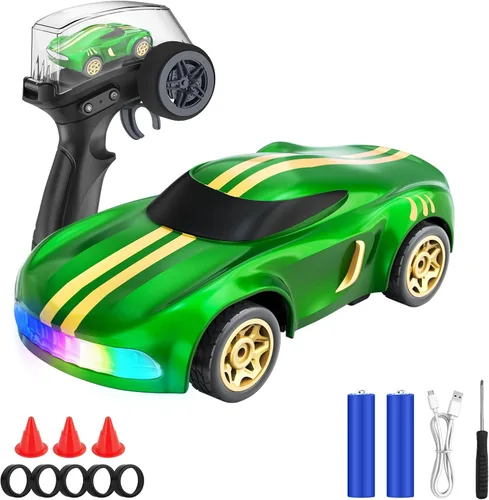 Vista 8 de Auto de Deriva RC, 1/64 Mini Autos RC de Deriva 4WD Micro Auto de Control Remoto con Luces LED e Interruptor de Velocidad, Juguetes de Autos Ideales