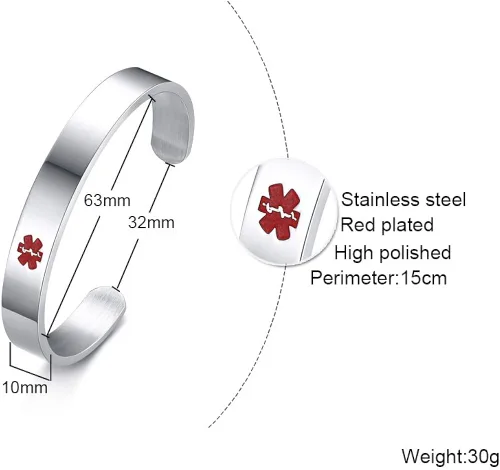 Vista 2 de Blood THINNER - Brazalete de acero inoxidable para mujer con alerta médica 77 pulgadas 8 pulgadas metal