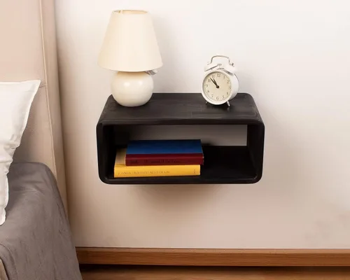 Vista 9 de Mesita de Noche Flotante de Madera, Mesa de Noche, Estantería de Noche, Hecho a Mano, Estante de Noche Montado en la Pared, Estilo Minimalista