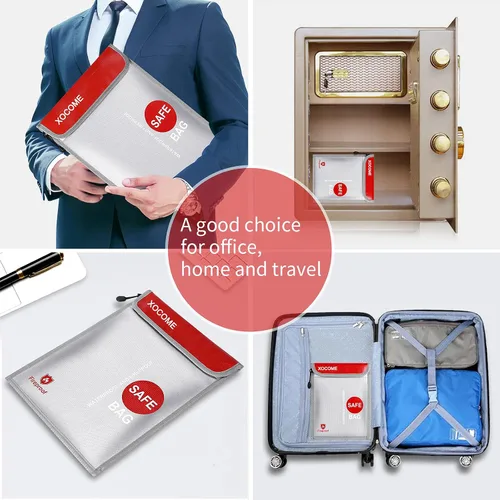 Vista 3 de Bolsas de documentos ignífugas, bolsa de dinero impermeable e ignífuga, bolsa de almacenamiento segura ignífuga con doble cremallera de doble capa